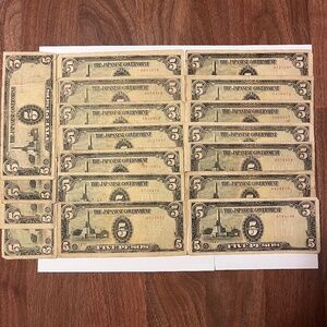WWII Era Japanese Government Notes Used in Philippines Lot of 18